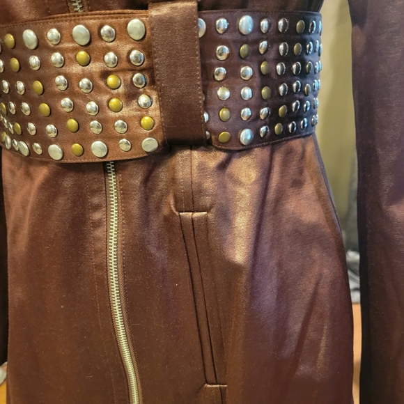 Bebe Studded Trench Coat in Burgundy. Satin Touch Fabric. Fully Lined. Size M. - Picture 10 of 14